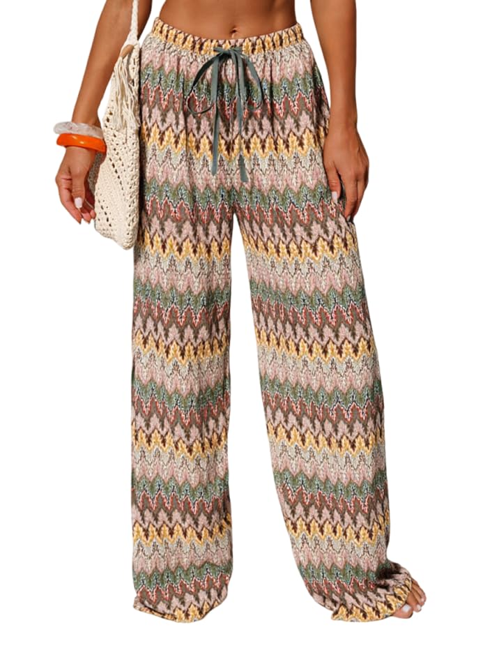 Image of ZAFUL Womens Beach Cover Up Pants Sexy Crochet Drawstring Elastic Boho Swimsuit Cover Up Long Pants Beach Wear