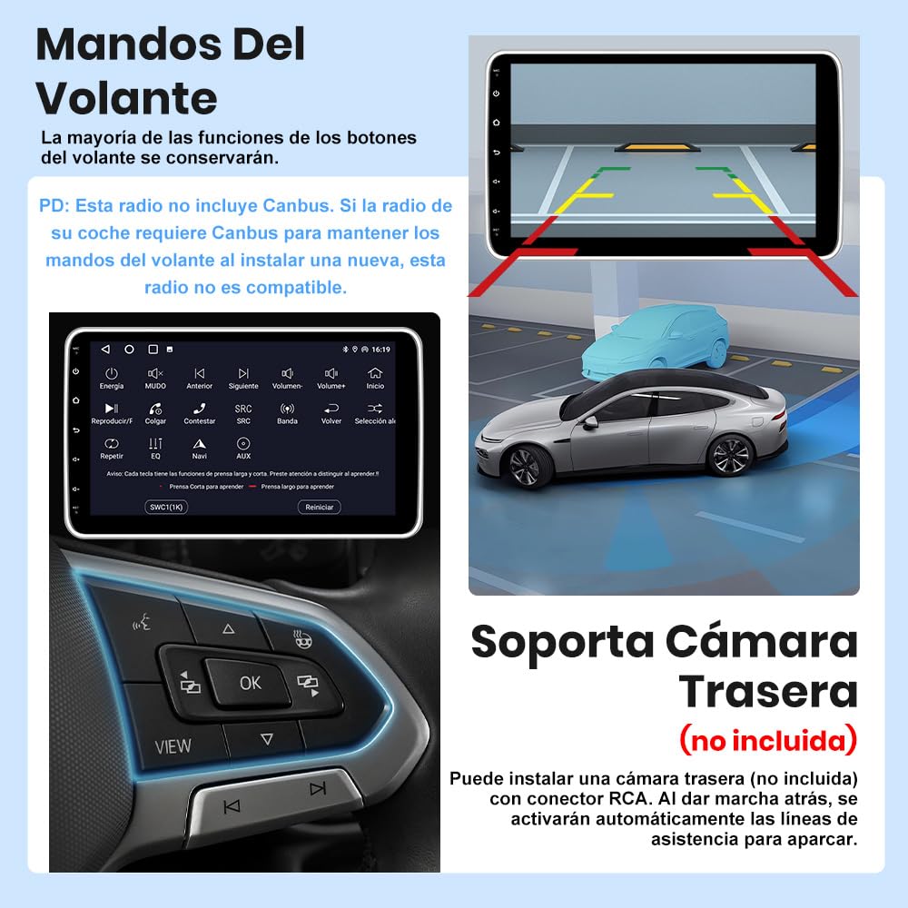 Junsun Radio Coche 1 DIN Android 15 con Pantalla Táctil IPS de 10,1", CarPlay y Android Auto Inalámbrico, Autoradio Giratoria y Desmontable con WiFi, Bluetooth, Mirror Link y FM