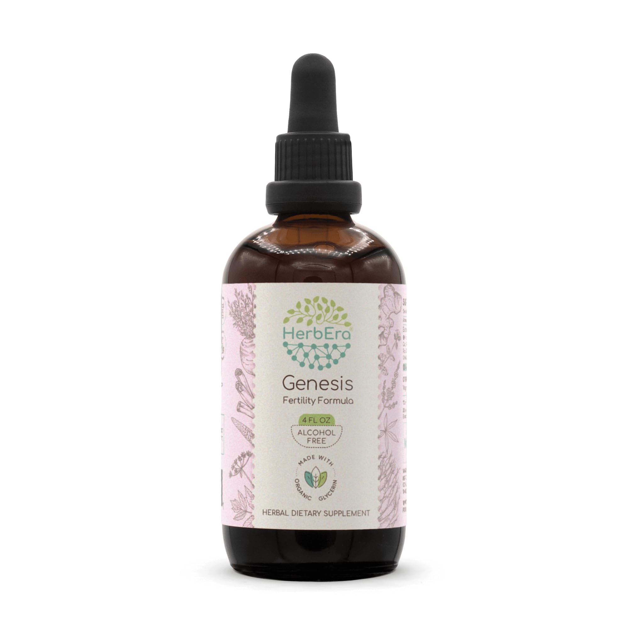HerbEraGenesis B120 Alcohol-Free Extract Tincture: Vitex Berry, Maca, Dong Quai, Ginger, Shatavari Root,Cinnamon Bark. Wildcrafted: Partridgeberry Herb, False Unicorn Root. Fertility Formula 4 Fl Oz