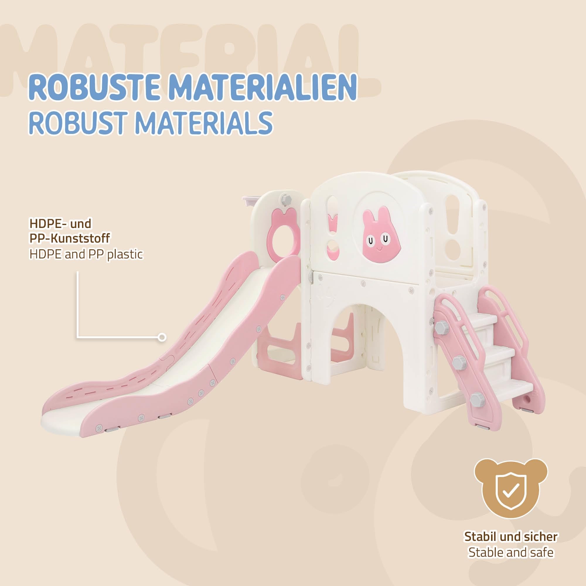 Joyz Kinderrutsche mit Spielturm, 5 in 1 Kinder Spielplatz mit Turm Rutsche Treppe Basketballkorb Teleskop, Spielset Klettergerüst, Spielzeug Indoor Outdoor Spielgerät für Kinder ab 3 Jahren, Rosa