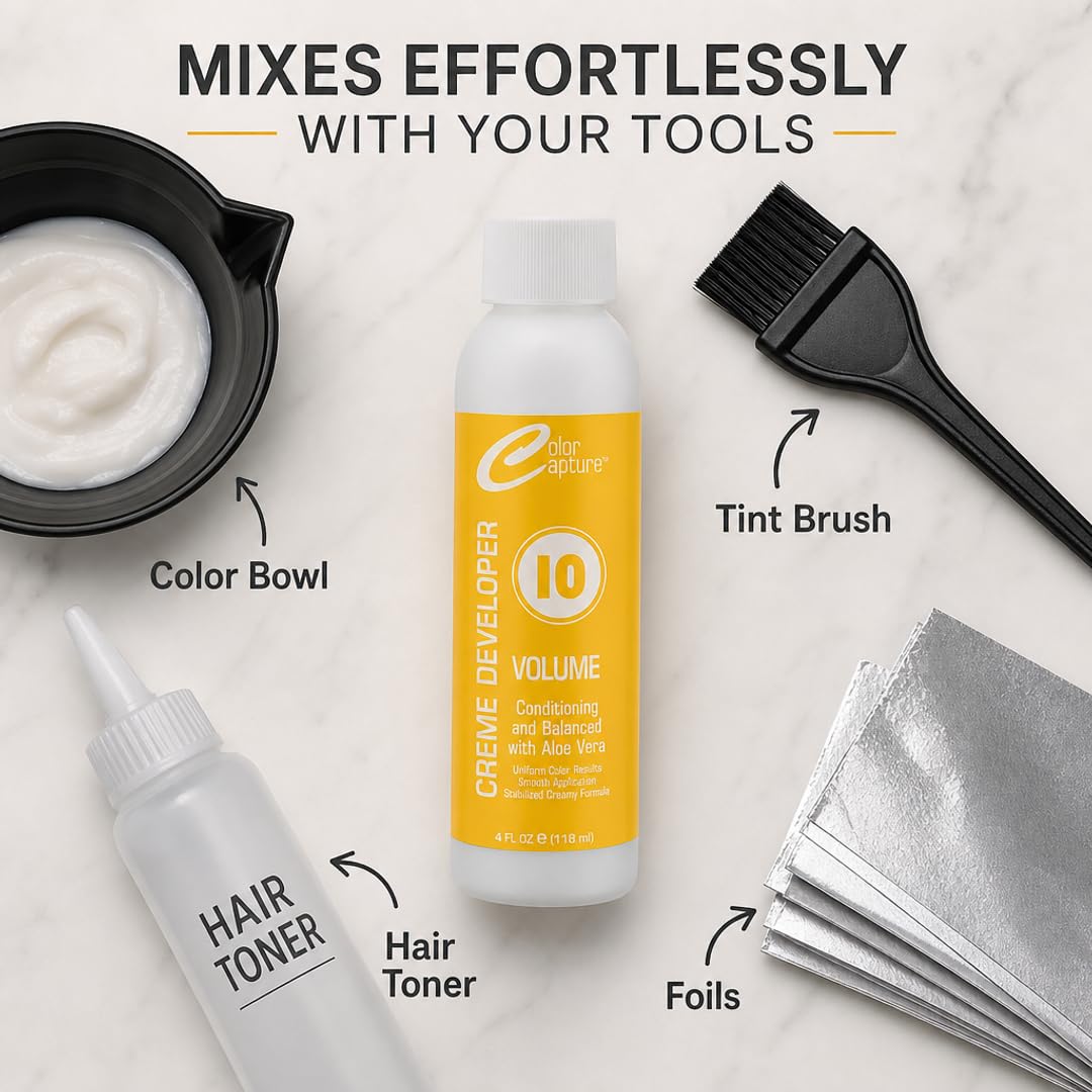 COLOR CAPTUR 10 Volume Cream Hair Developer – Color Activator for Toning & Glossing | Paraben-Free, Cruelty-Free, Made in USA | ISO & GMP Certified | Non-Drip Formula | 4 oz