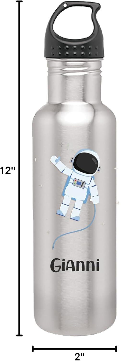 Personalized Corner h2go Bolt 24oz Stainless Steel Water Bottle with dimensions labeled