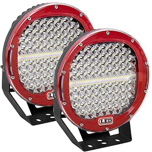 Willpower 2PCS Phare de Travail LED 23cm 9'' 294W Rond Projecteur LED 12V 24V Feux Antibrouillard LED Spot Longue Portée Etanche IP67 pour 4x4 Voiture Camion Tracteur SUV Bateau Quad Vehicule Rouge
