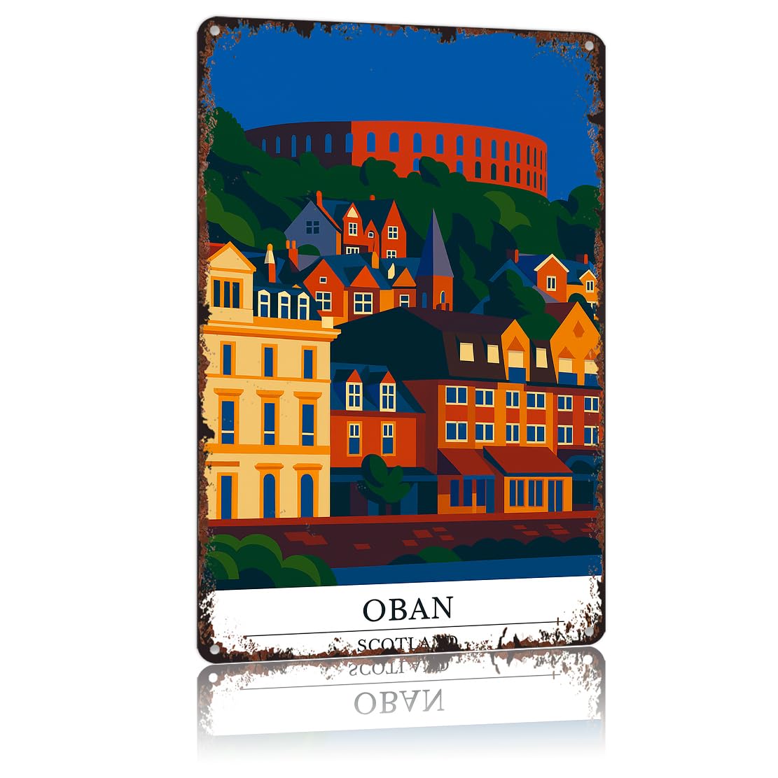 peiyeety Vintage Tin Sign Oban Scotland Poster Funny Metal Sign Aluminum 8x12inch For Bathroom Bedroom Living Room Wall Decor