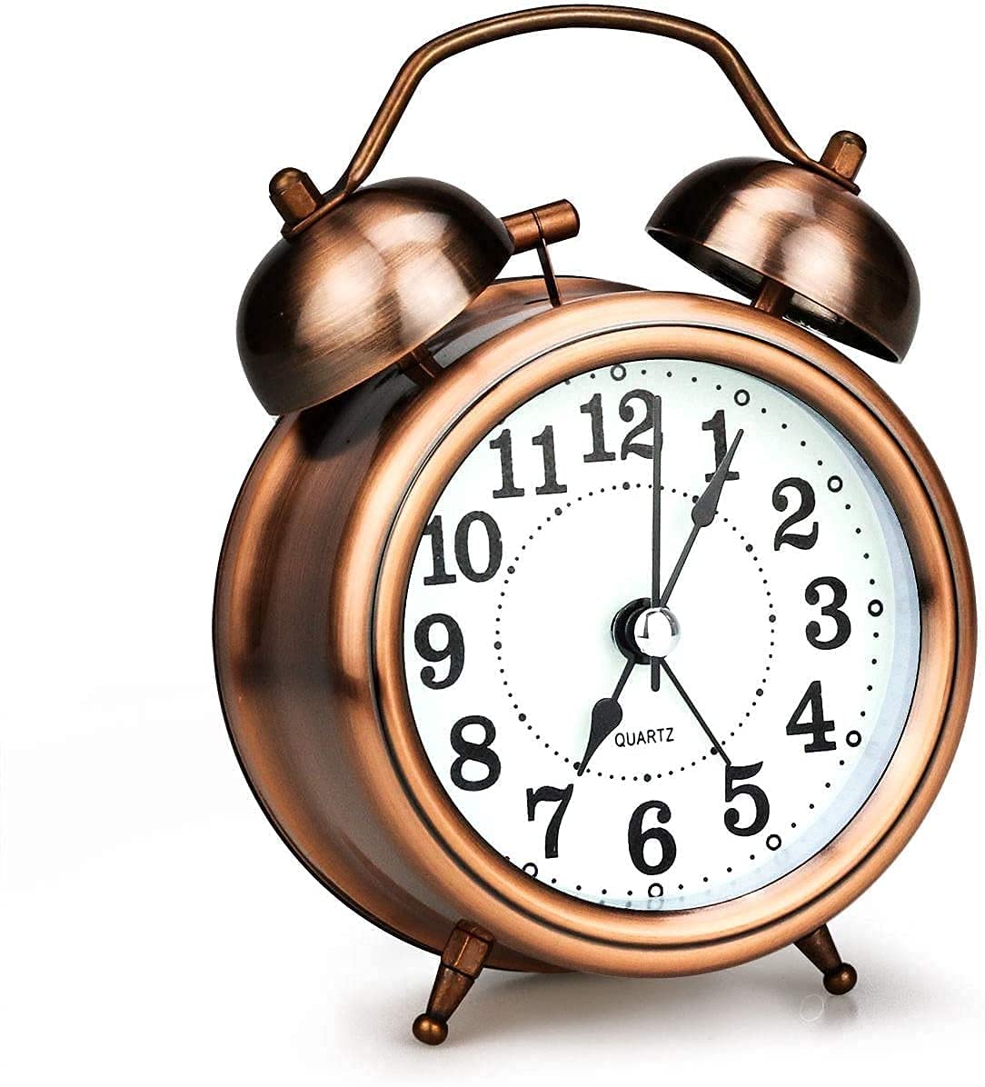 Vintage Twin Bell Table top Alarm Clock with Night LED Light Display Alarm Clock for Bedroom Heavy Sleepers Kids and Students (Copper)