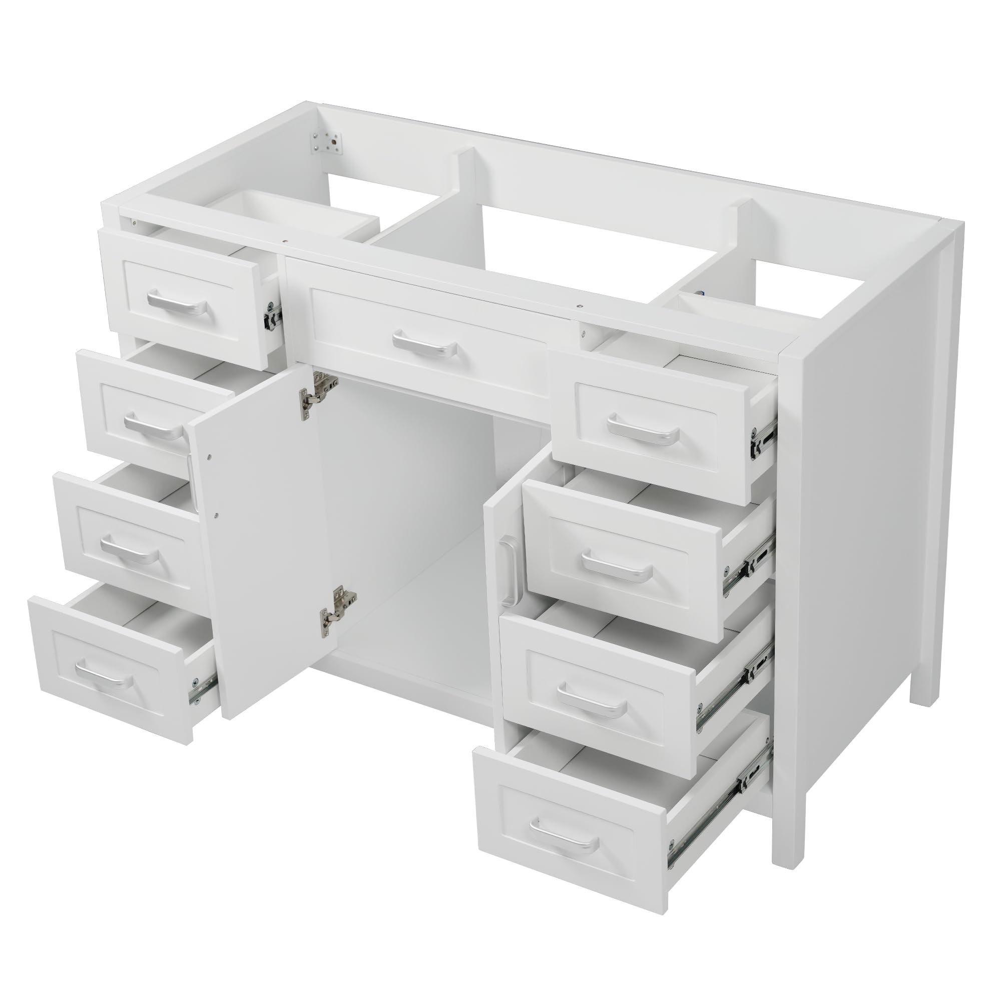Favfurish 47" Bathroom Vanity Without Top Sink,Freestanding Cabinet Base with 2 Soft-Close Doors &amp; 8 Drawers, Classic White Solid Wood Frame Vanity Only w/Adjustable Feet, Easy Assembly