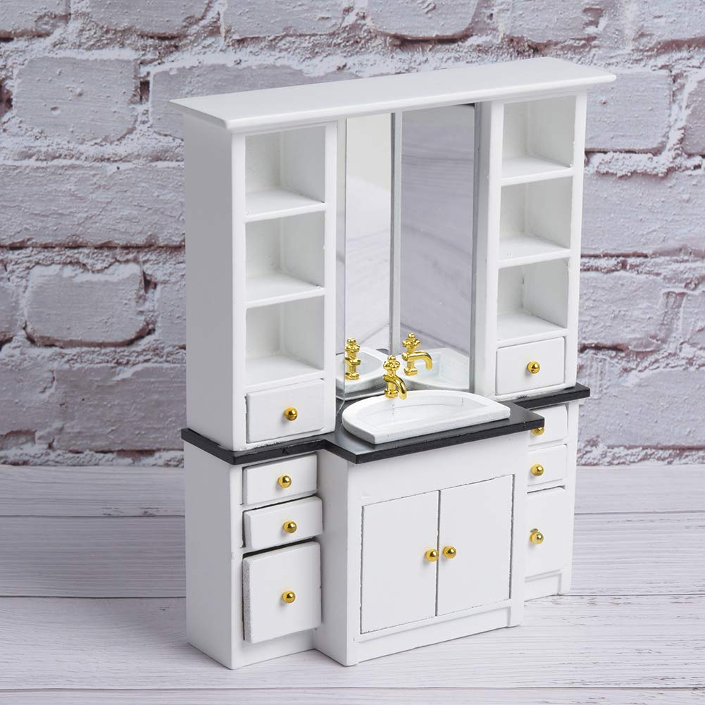 Yctze 1/12 Dollhouse Mini Basin Cabinet Set, Miniature Bathroom Kitchen Furniture Accessories, Modern Style for Doll House Decoration, Including Bathtub, Bar and Sink