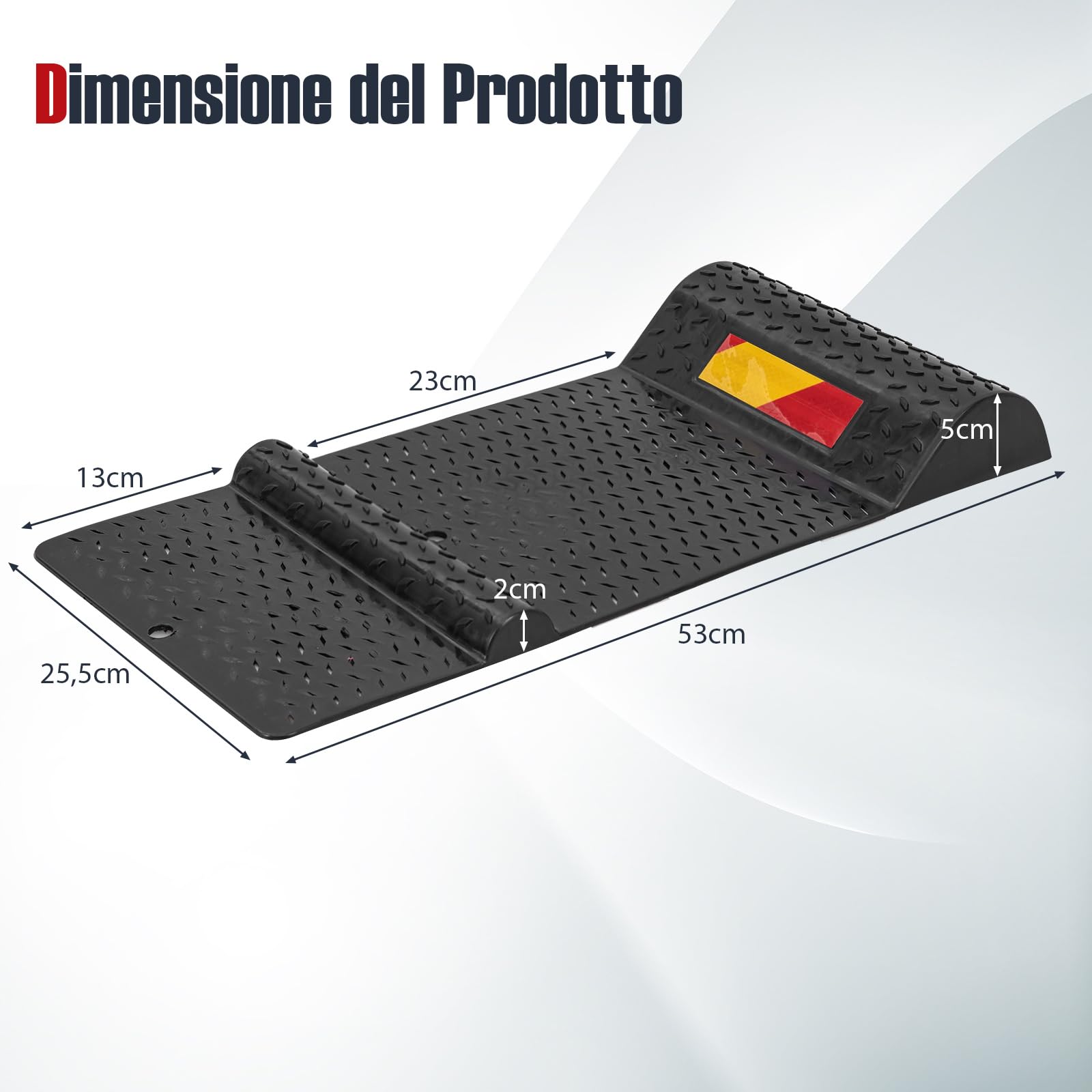 COSTWAY 2 Pezzi Tappeto Ferma Ruote, Set di Fermaruote per Parcheggio con Striscia di Avvertimento, Superficie Antiscivolo, 53 x 25,5 x 5 cm