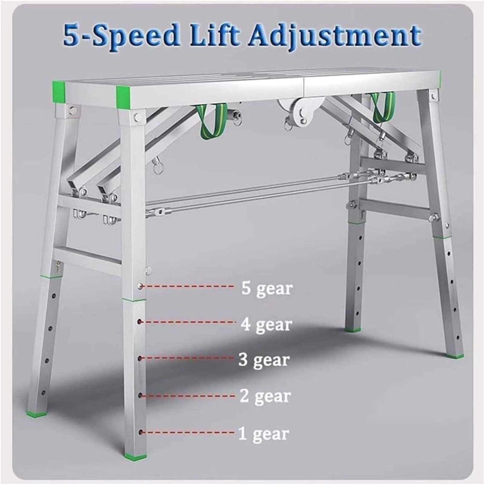 Plataforma Plegable con trampilla, andamio portátil Plegable Ajustable con Altura Regulable, Carga máxima de 400 kg para Trabajos de Pintura y construcción (001200cm).