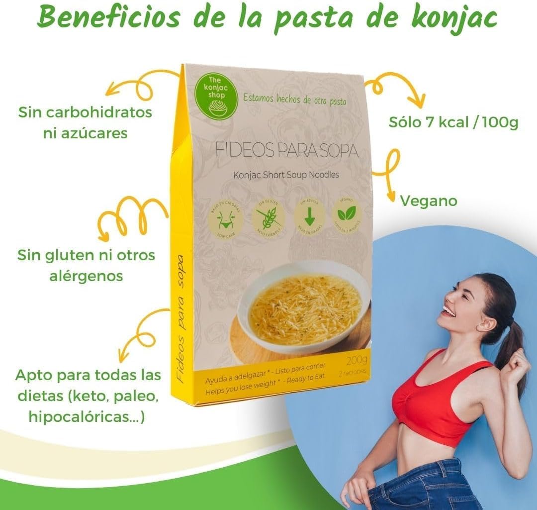 Fideos Konjac Para Sopa 200g Shirataki Sin Gluten Bajo en Calorías y Carbohidratos 100% Vegetal