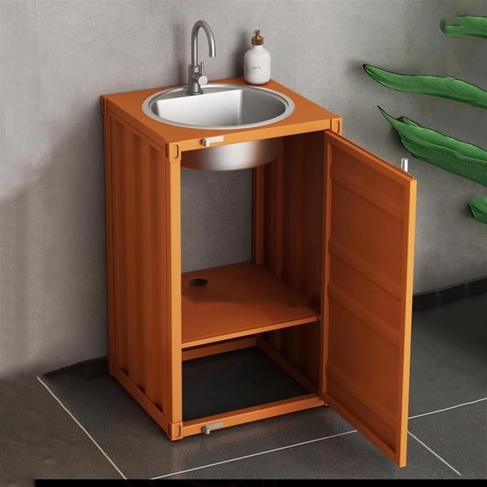ZTGL Lavandino A Colonna Retro in Ferro Battuto, Lavabo da Appoggio con Lavabo in Acciaio Inox, Integrato Lavello Bagno Combinazione con Rubinetto E Tubo di Scarico,Nero,Without Mirror