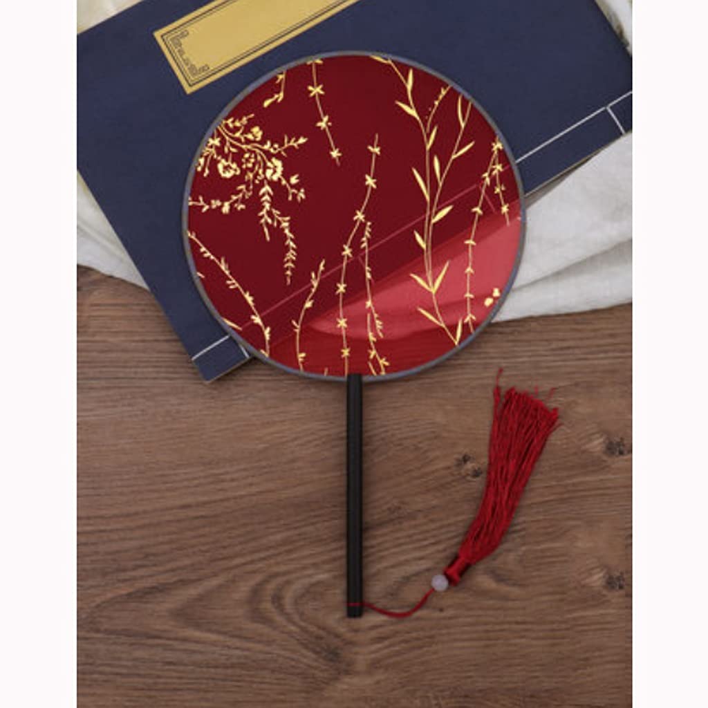 NZPOST Folding fan Hand Fan Folding Fan Chinese Style Round Fan Long Handle Palace Hanfu Ladies Props Dance Fan Ancient Style Group Fan fan (Red)