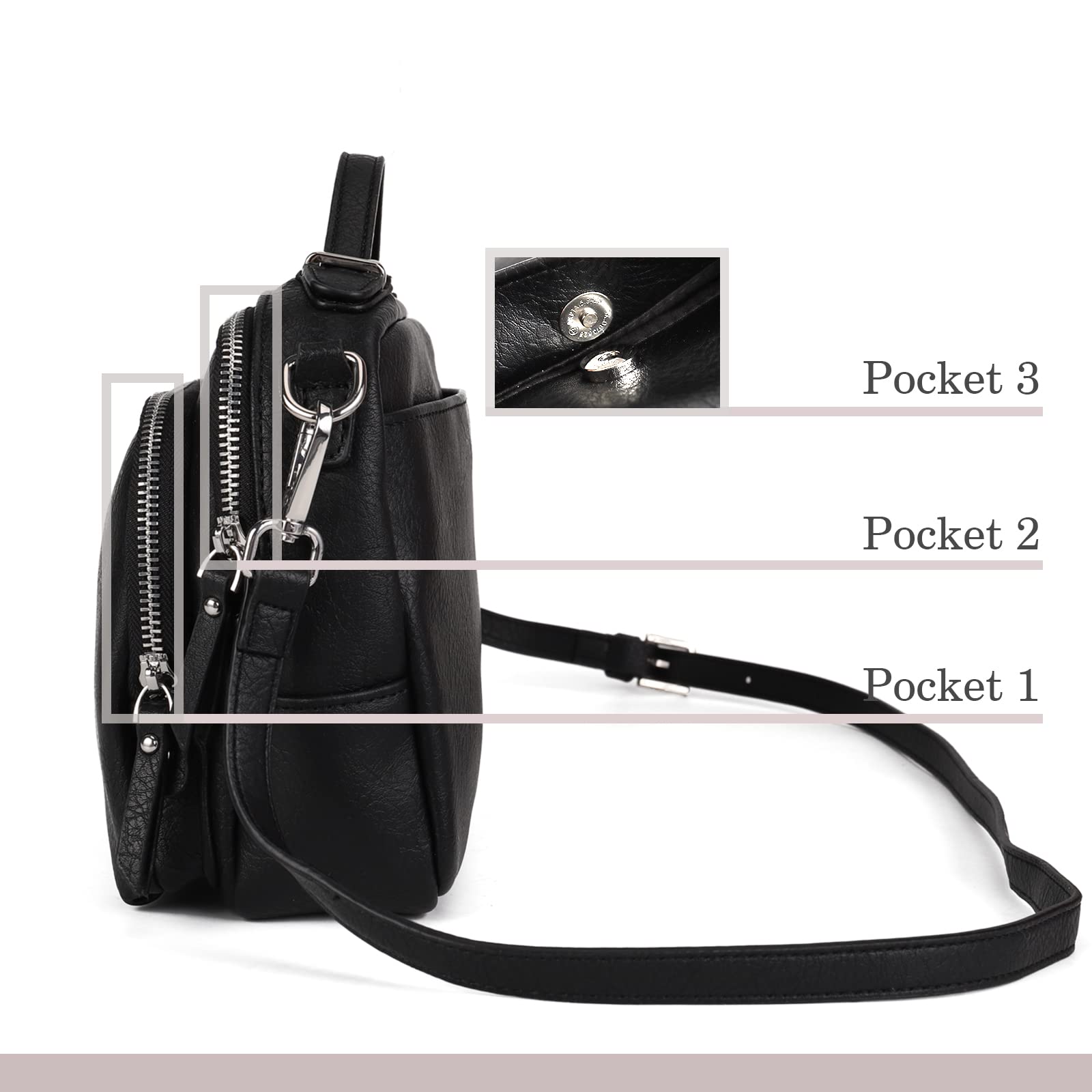 Gladdon Borse a tracolla da donna, piccole borse a tracolla con tasche multiple, pelle PU, cerniera, borsa a tracolla alla moda con tracolla regolabile e rimovibile, piccola