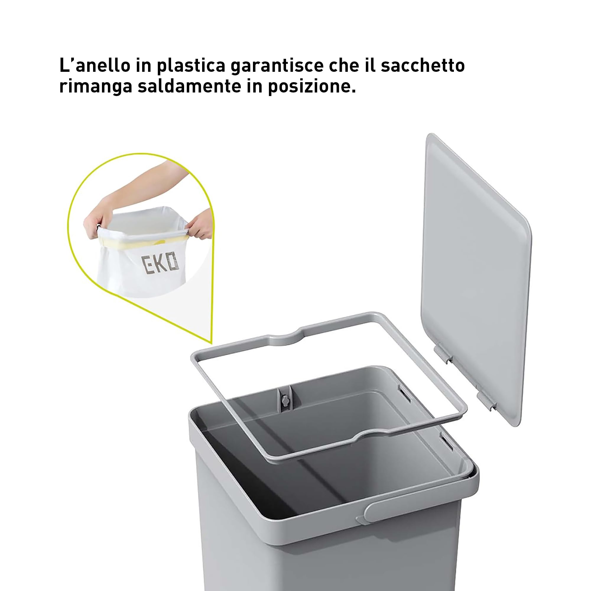 EKO Pattumiera Differenziata 2 Scomparti 20L + 15L Estraibile | Sottolavello con Guide Scorrevoli | Chiusura Silenziosa Compatta