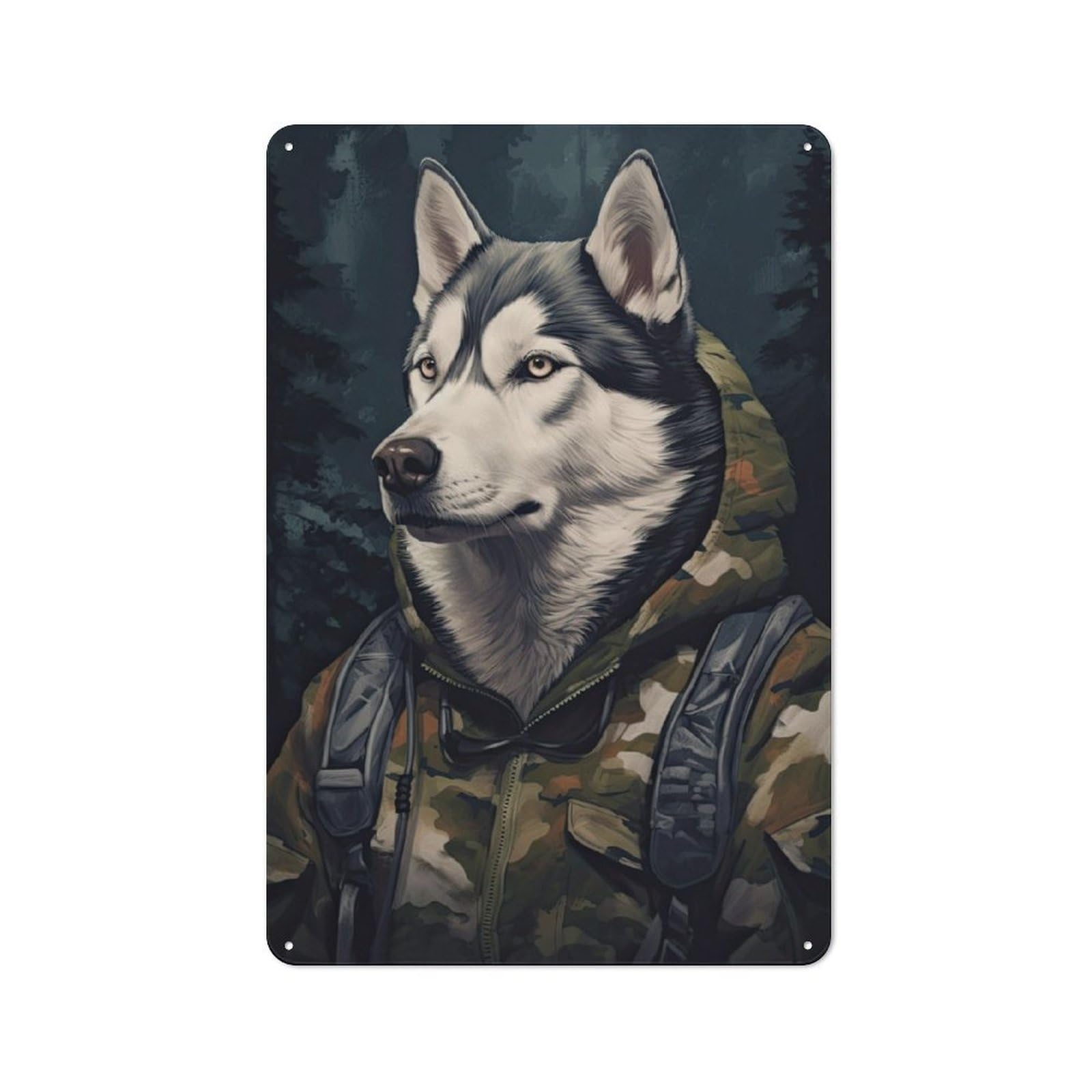 Junmoney Husky Camo Jacket Tin Sign 30X20cm With For Workshop Wall, Vintage Decor, For Metal Sign Collectors, For Garage And Workshop Walls
