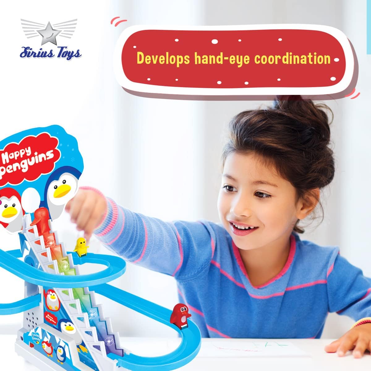 TEC TAVAKKAL Penguins Slide Toy Set, Funny Automatic Stair-Climbing Penguins Cartoon Race Track Set Little Lovely Penguins Slide Toy Escalator Toy with Lights and Music (Penguins Track Set) - Image 4 thumbnail
