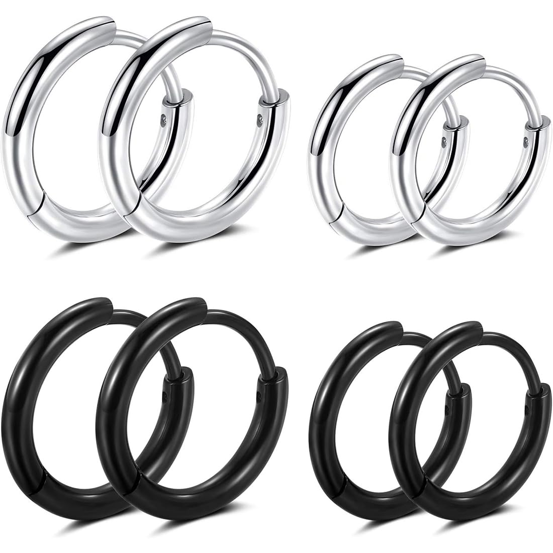 Orecchini A Cerchio In Acciaio Inossidabile - 4 Paia Piccoli Cerchi Ipoallergenici Per Uomo E Donna - Foto 6