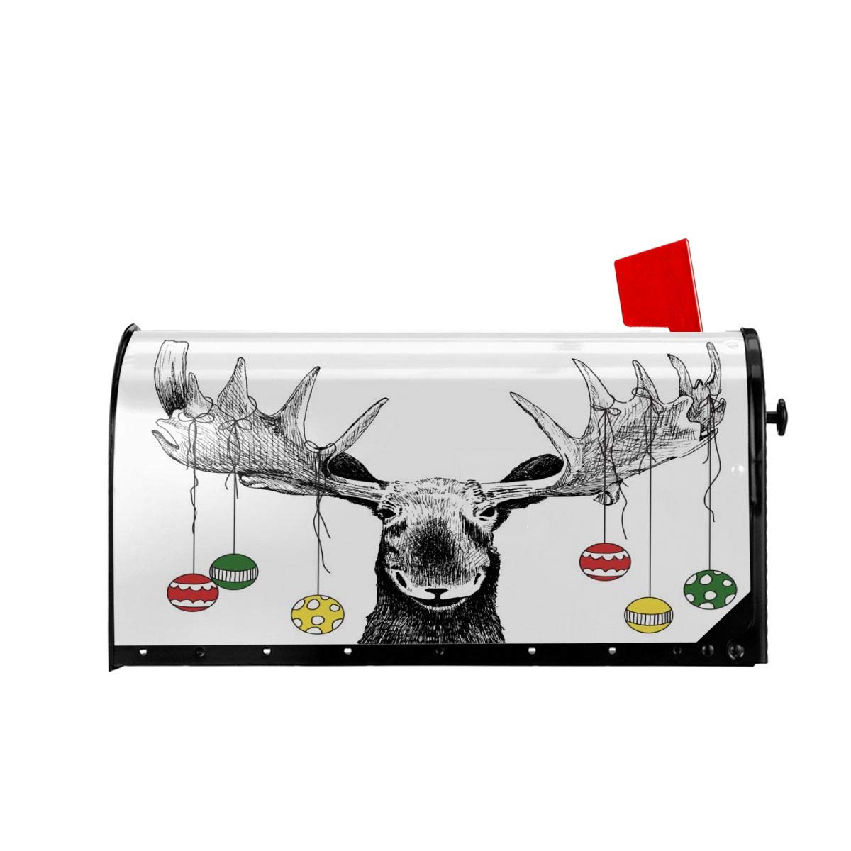 Foruidea Christmas Deer with Xmas Ornaments Balls Mailbox Covers Magnetic Mailbox Wraps Post Letter Box Cover Standard Oversize 21 X 18 Mailwrap Garden Home Decor