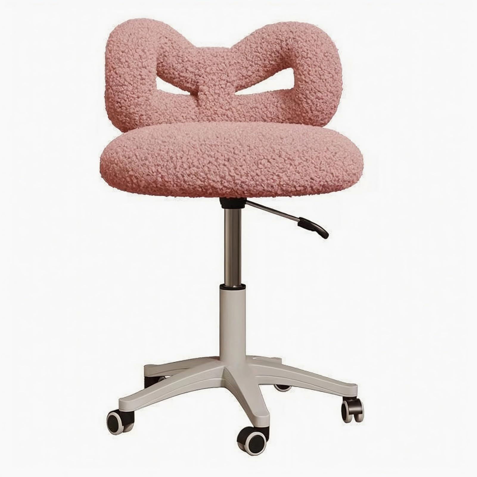 yulewiix Swivel Vanity Chair with Adjustable Height, Plush Bowknot Back Makeup Chair, Cute Desk Chair for Bedroom, Dressing Table or Home Office Pink