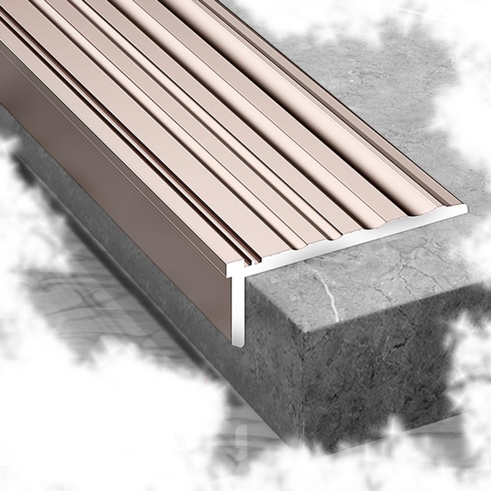 Stair Metal Step Edge Trim Staircase Protector Edging Anti Slip Stairs Transition Strip L-Shape Treads(Purple Gold,90cm L)