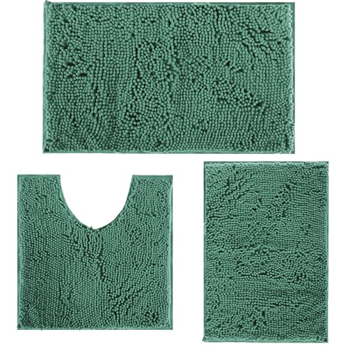 RUN HELIX Dark Green Bath Rugs Set 3 Piece Bathroom