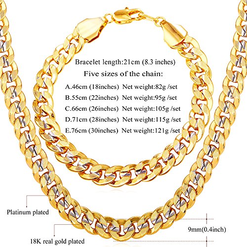 U7 Men 18K Gold Plated Cuban Chain Hip-Hop Rapper's Chunky Necklace Bracelet Set Fashion Jewelry (22"/8.3") #TOP1