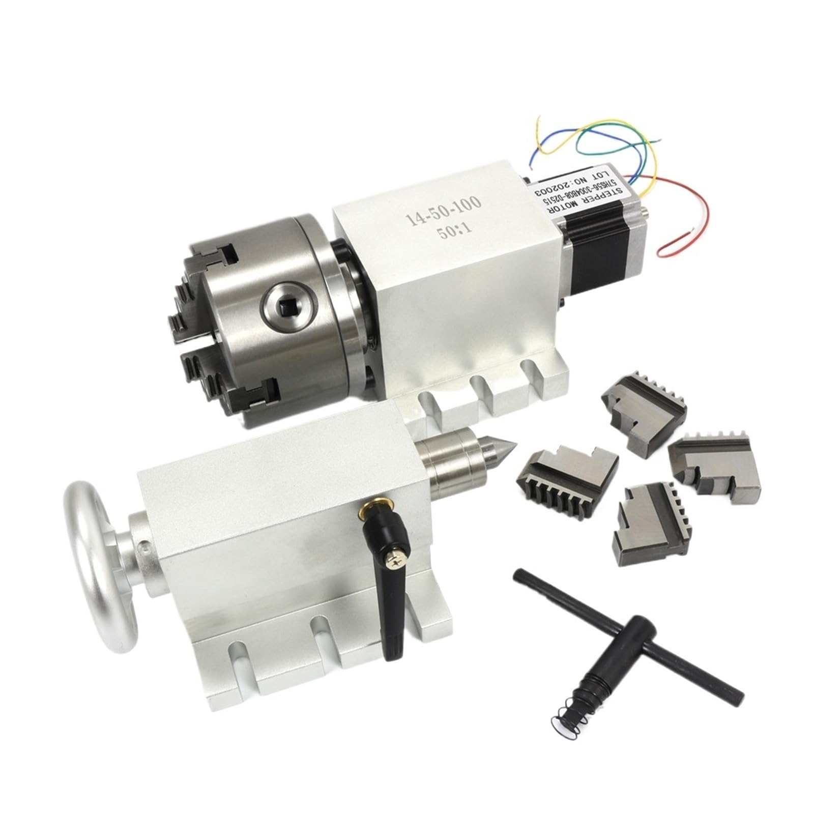 NVSFZGIYG 50:1 100:1 CNC 4th Fourth Axis Gapless Harmonic Reducer Gearbox K12-100mm 4 Chuck 65mm Tailstock(100-1)