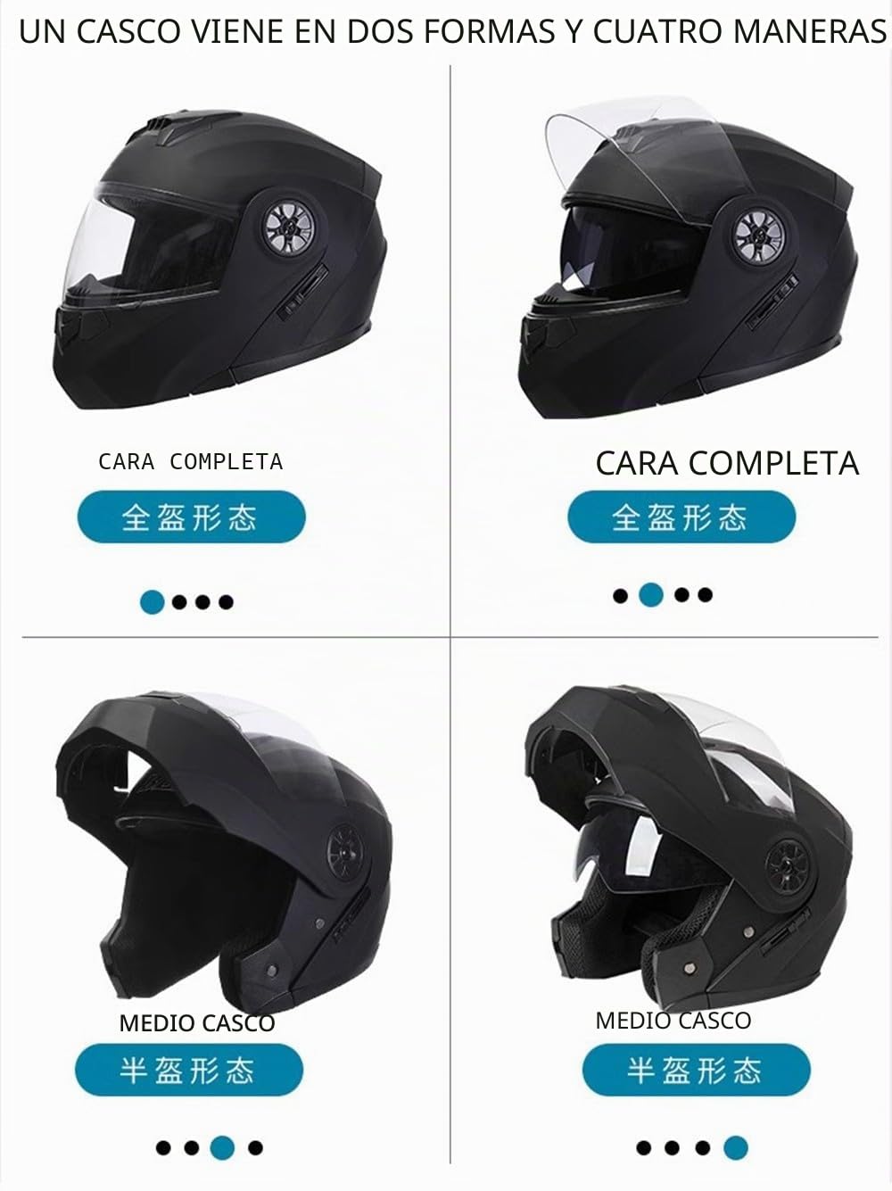 Casco De Moto Bluetooth, Casco Integral con Intercomunicador Bluetooth para 2 Pilotos Aprobado por ECE, Ligero, con Doble Visera, Casco Modular para Adultos Hombres Mujeres S~XL