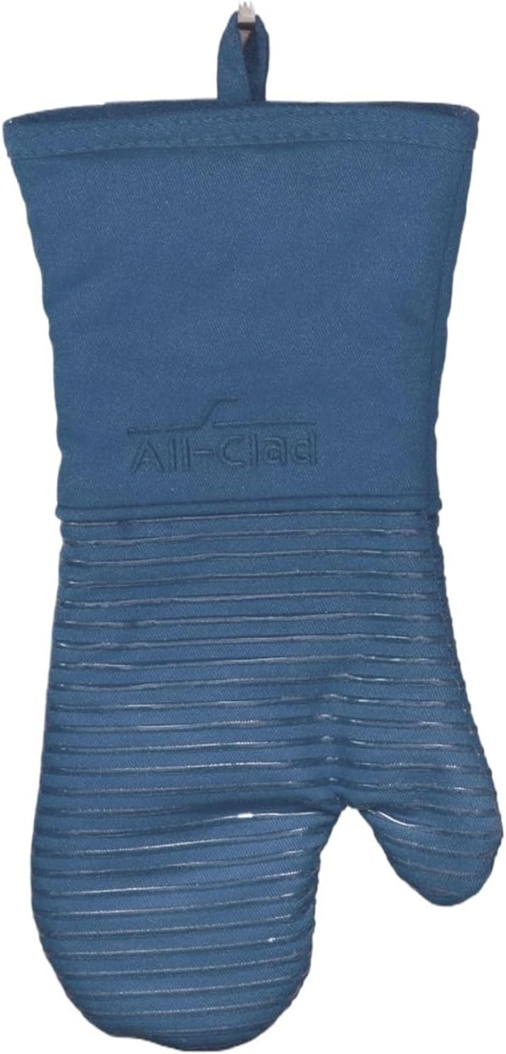 Heat-Resistant Silicone Oven Mitt, 500°F Safe, Cotton & Silicone Pot Holder for Kitchen BBQ, Indigo (1-Pack)