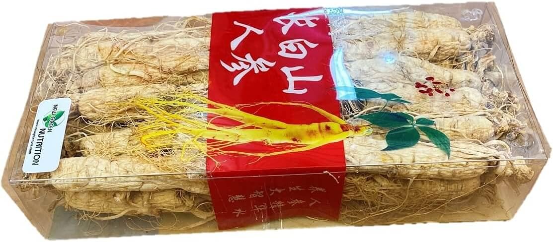New Green Nutrition Changbai Mountain Premium Dried White Ginseng Root (1lb Gift Box)