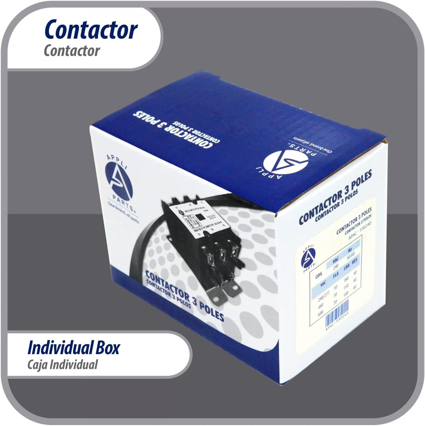 Appli Parts APAC-330240 Heavy Duty 3 Poles Contactor 30 Amp 240 Volts Coil Replacement for ac Compressor and Electrical Applications UL Certified 476929