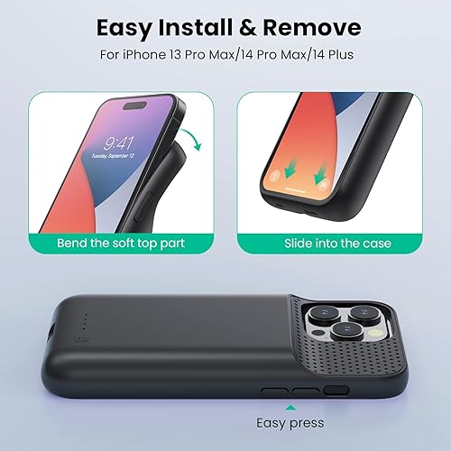Miniatura 6 de Funda de batería para iPhone 14 Pro Max, 14 Plus y 13 Pro Max, funda de carga inteligente recargable real de 8600 mAh, batería protectora portátil