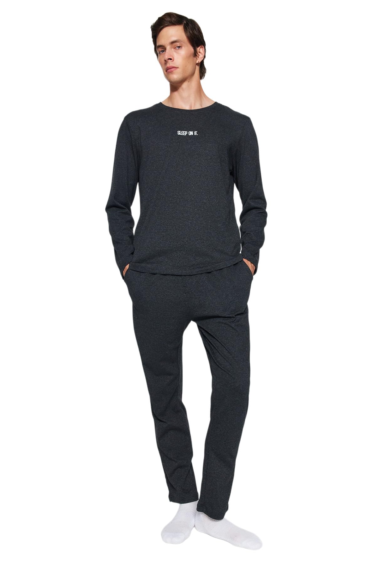 Trendyol Herren Motto Lange Ärmel Freizeitkleidung Regulär Pyjama-Set