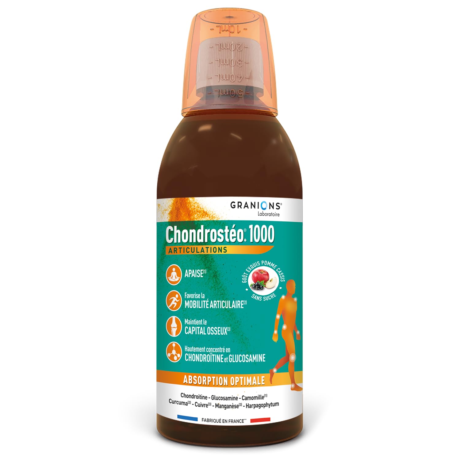 Granions Chondrostéo + 1000 Articulations Liquide - 500ml - Glucosamine, Chondroïtine Curcuma, Cuivre Harpagophytum Manganèse Camomille - Triple Action : Apaise, Mobilité Articulaire et Capital Osseux