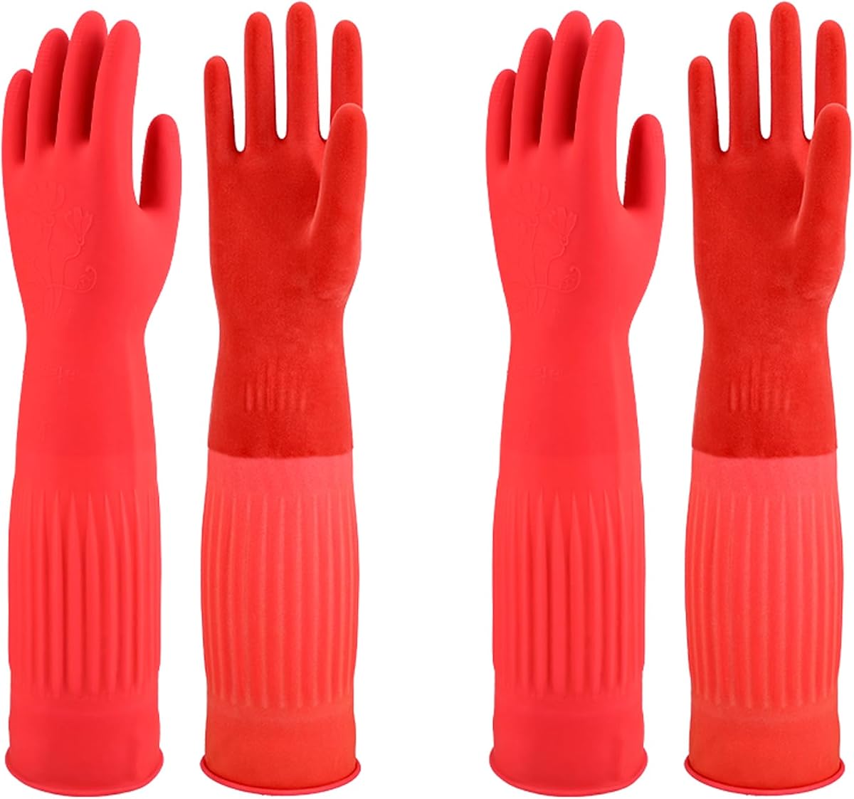 Rubber Gloves Kitchen Cleaning For Washing Dishing Kithchen, warmming Heat Resistant Dishwashing Gloves,18",2 Pairs Large
