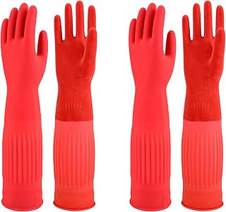North Tower Rubber Gloves Kitchen Cleaning For Washing Dishing Kithchen, warmming Heat Resistant Dishwashing Gloves,18",2 Pairs Medium