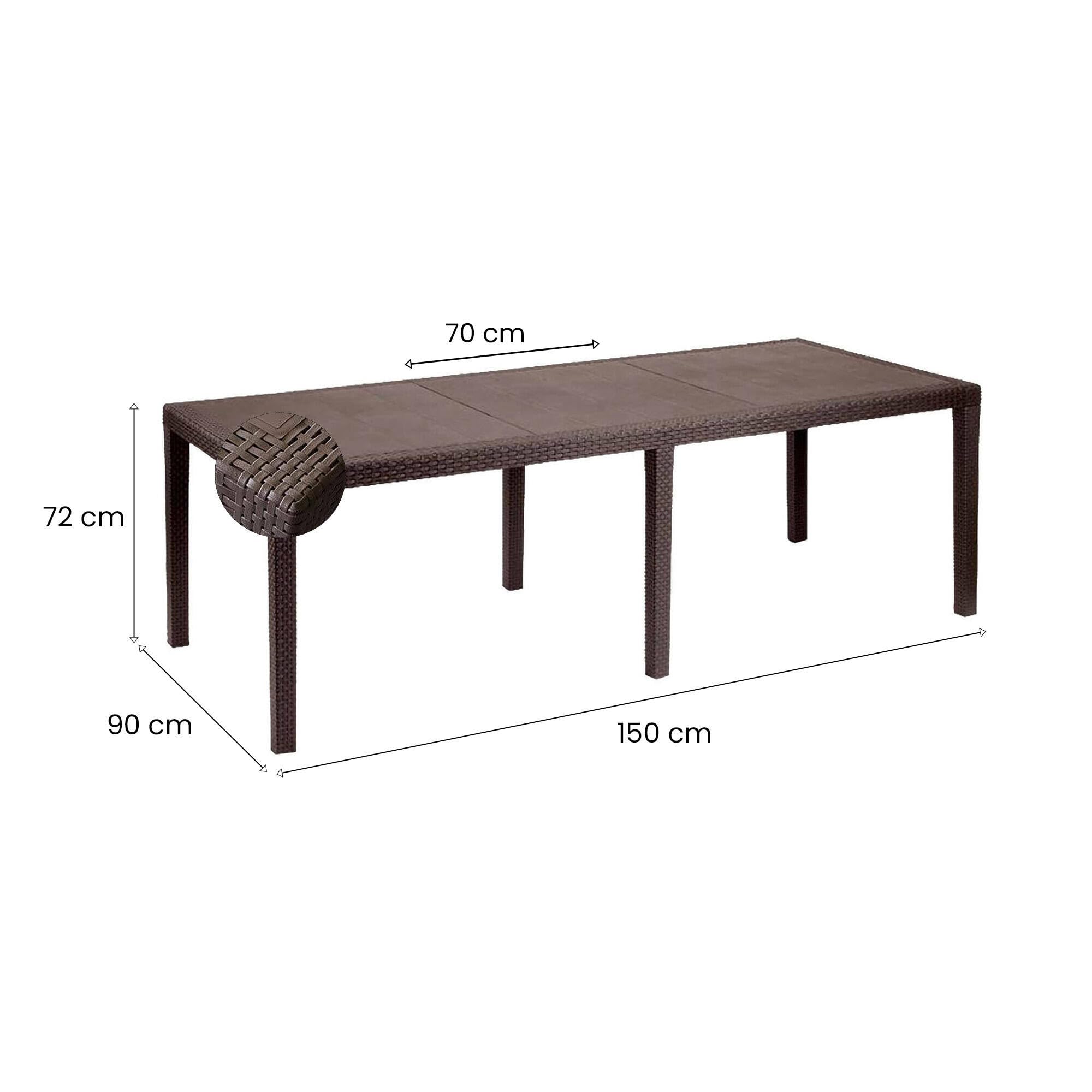 Dmora - Gartentisch Roma, Rechteckiger ausziehbarer EssRegal, ausziehbarer Gartentisch in Rattan-Optik, 100 % Made in Italy, 150/220x90h72 cm, Braun