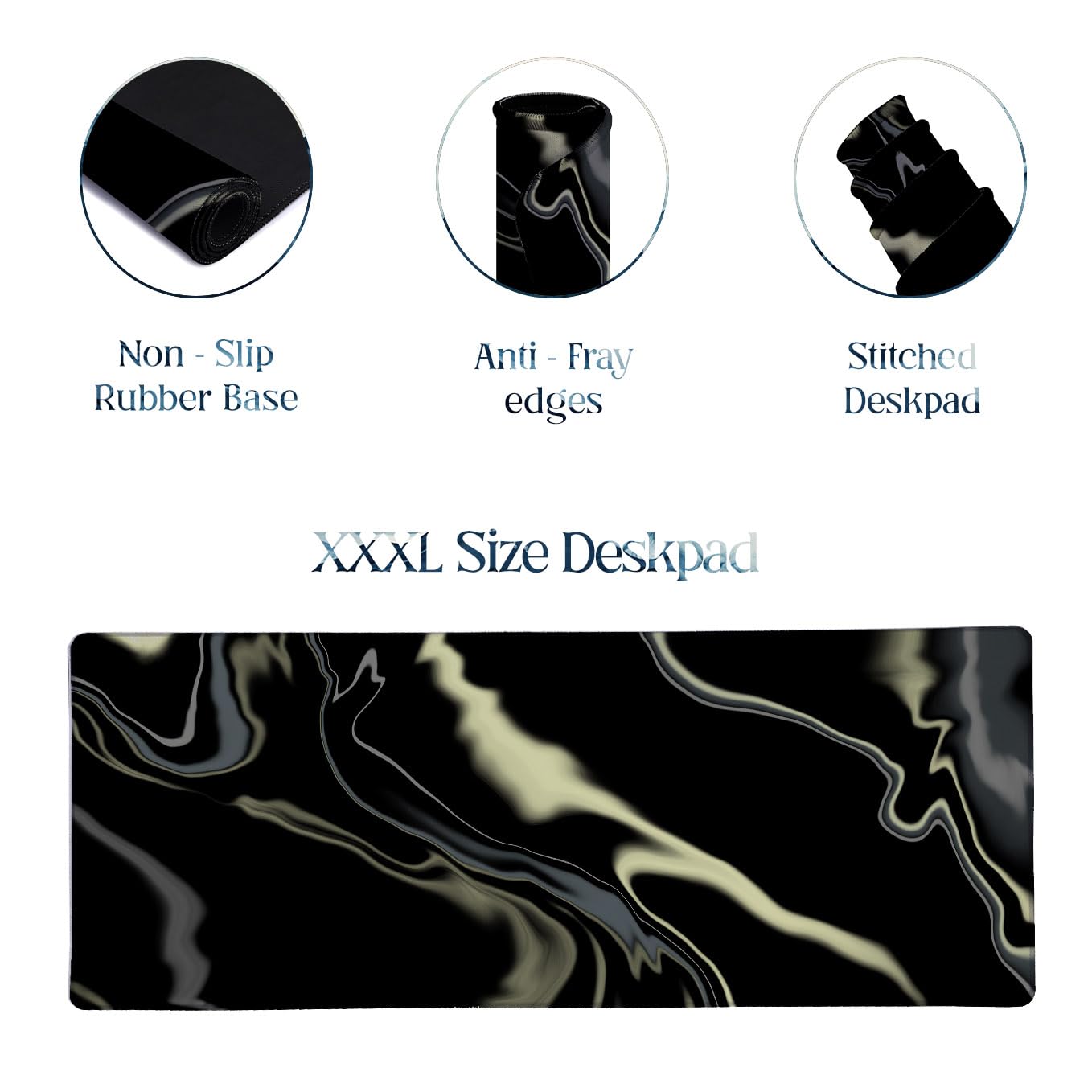 SoulAbiti Black Gold Luxury Flow Extended Desk Pad (36x14 Inch) - Fluid Art XXL Mouse Pad - Non-Slip Rubber Base & Stitched Edges 2