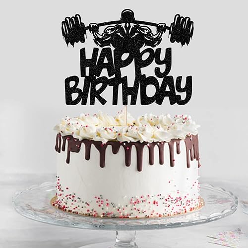Miniatura 3 de Negro flash levantamiento de pesas feliz cumpleaños pastel Topper, amante de la aptitud feliz cumpleaños pastel Toppers