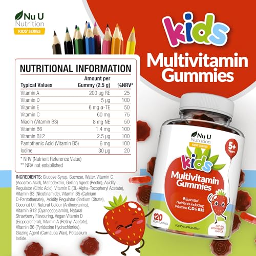 Multivitamin Gummies for Kids - 120 Vegan Gummies - 4 Month Supply - Tasty Strawberry Flavour - 9 Essential Vitamins Including C, D & B12 - Made in The UK - Nu U Nutrition - Image 3