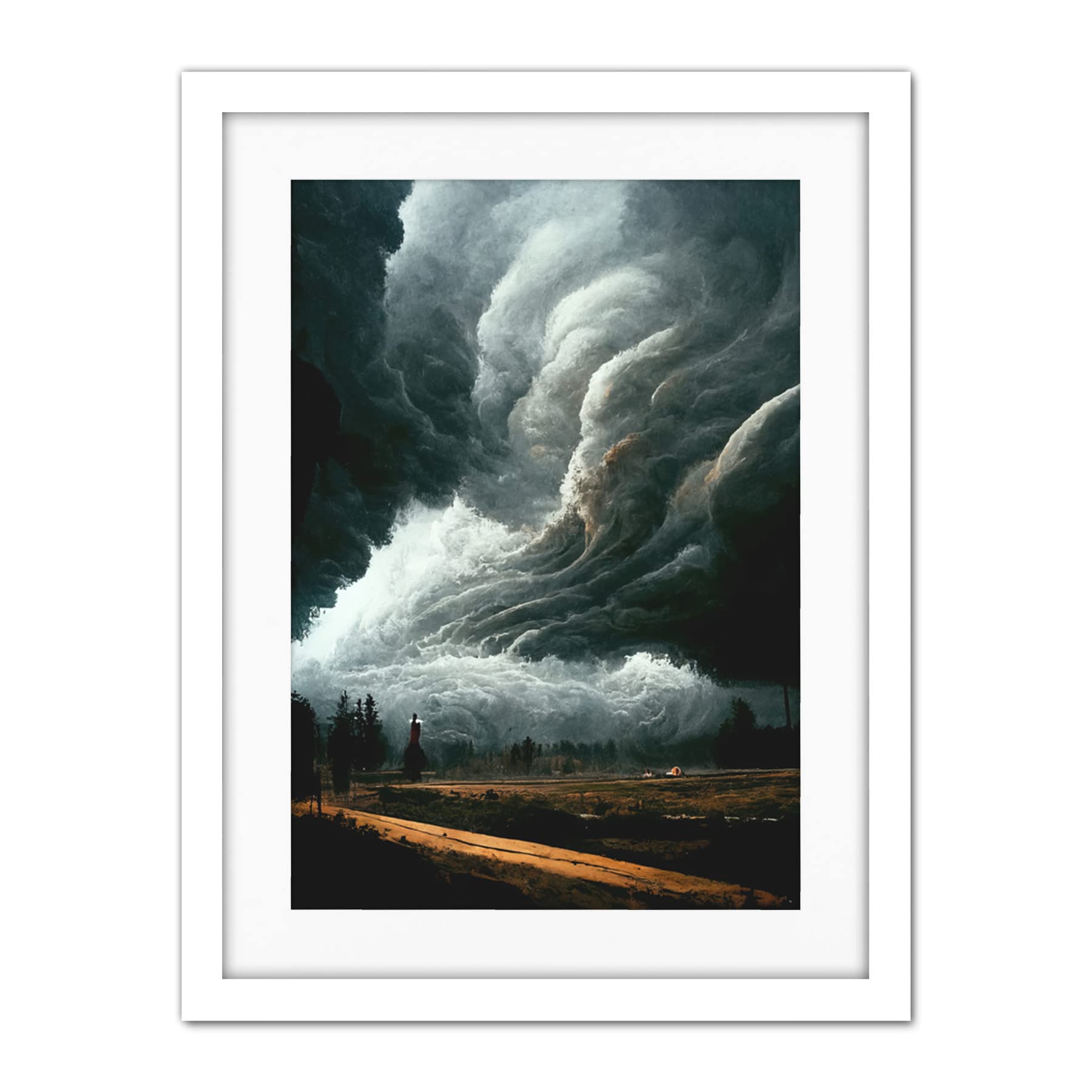Doppelganger33 LTD The Storm Rolls In Oil Painting Clouds Countryside Artwork Framed Wall Art Print 18X24 Inch