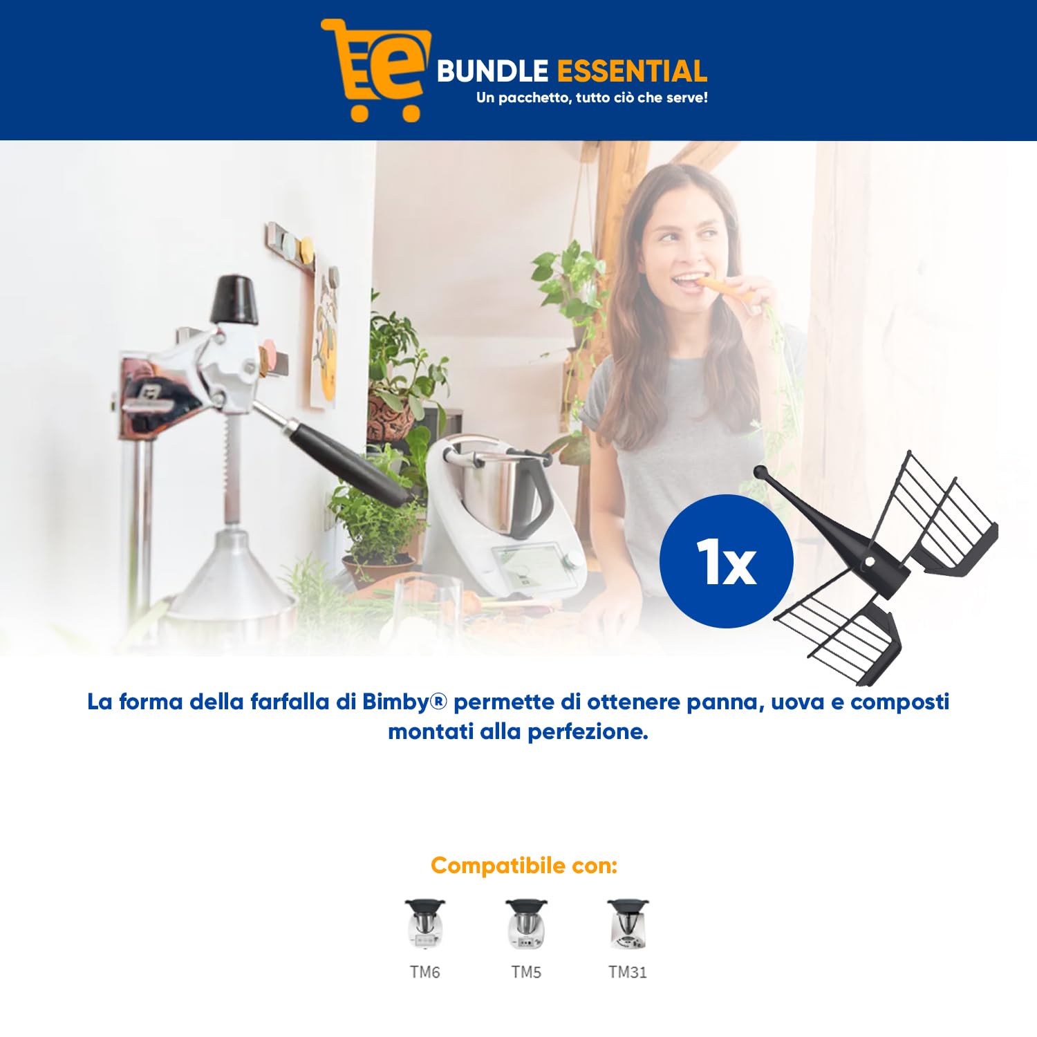 eRicambi Bundle Essential, Kit Accessori per Vorwerk Bimby TM6, Misurino, Farfalla TM6/TM5/TM31, Paraschizzi e Spatola TM6/TM5/TM31, Originale Sicuro per Uso Alimentare