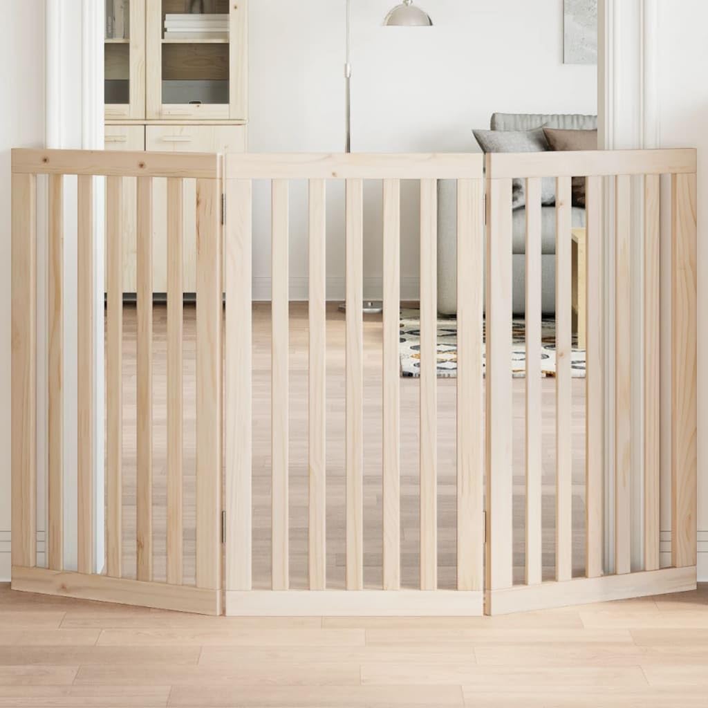 vidaXL Cancello per Cani Pieghevole 3 Pannelli 150 cm Legno di Pioppo, cancello per animali domestici, cancello di sicurezza per cani, cancello per cuccioli per scale