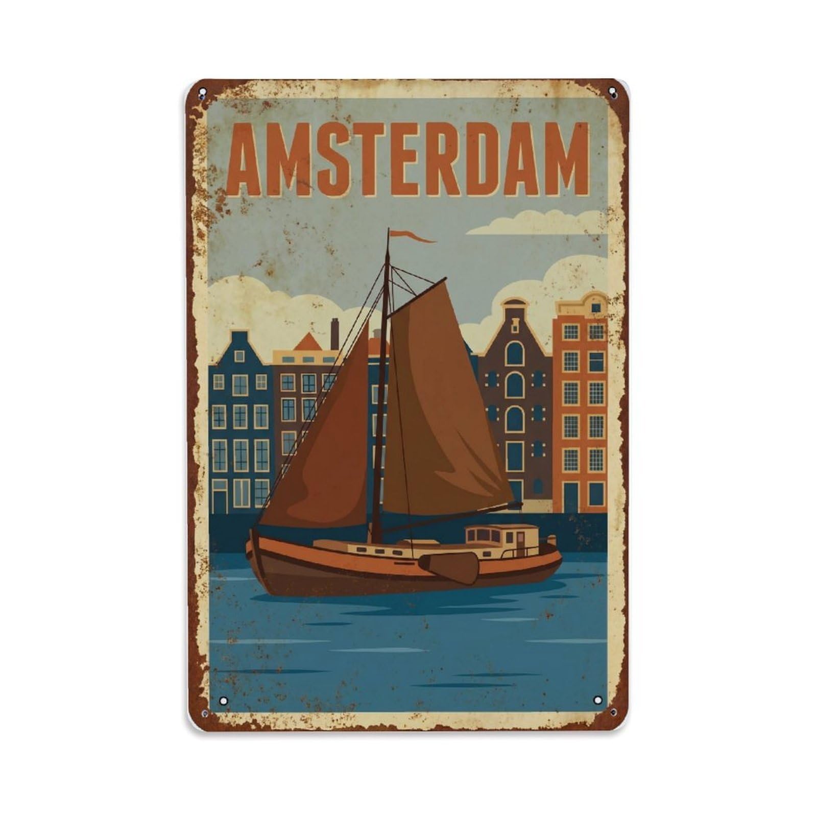Vintage Travel Vessel Netherlands Traditional Metal Tin Sign Plaque Wall Decor for Cafe, Club Bar, Office, Home Garden Metal Poster 8x12Inch