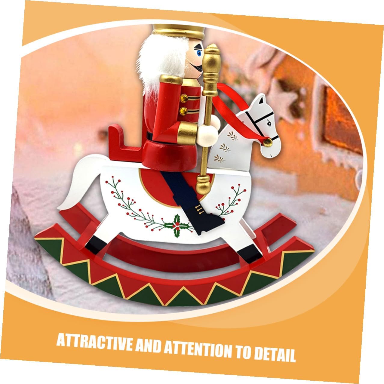 Wooden Christmas Nutcracker Figurine Guard on Rocking Horse Holiday Table Centerpiece Red Festival Nutcracker Decoration for Home and Garden Party