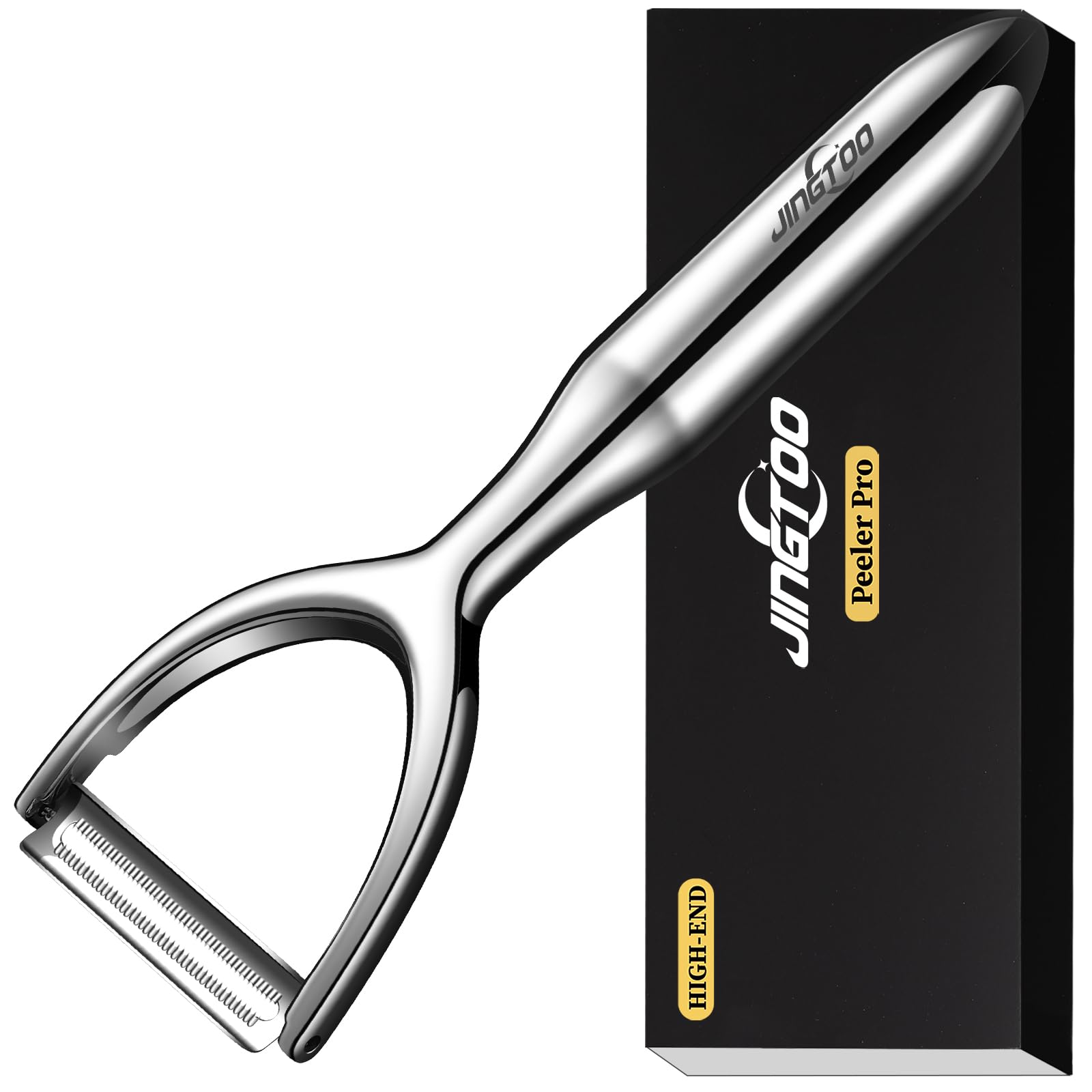 JINGTOO Premium Vegetable Peeler Stainless Steel?Ultra Sharp Potato Peeler, Swivel Blade Fruit Veggie Peeler for Kitchen, Apple Carrot Y Peelers Ergonomic Non-Slip Handle - 5 Years Warranty (Serrated)