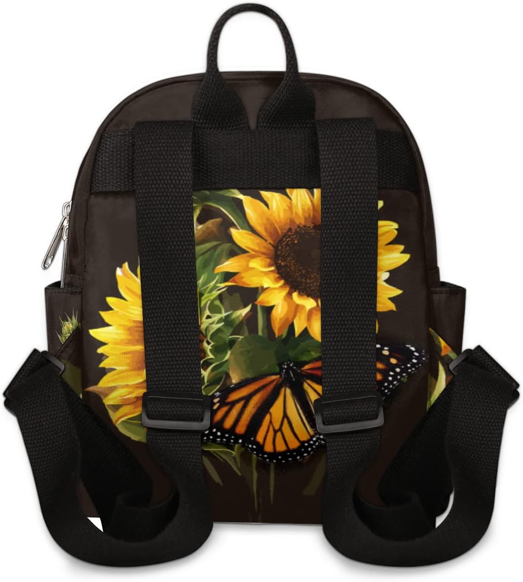 Sunflower Butterfly Mini Backpack Purse for Women, Flower Sunflower Lightweight Small Backpack Casual Travel Bag Daypack for Girls Children Teens Adult School Backpack - Image 2