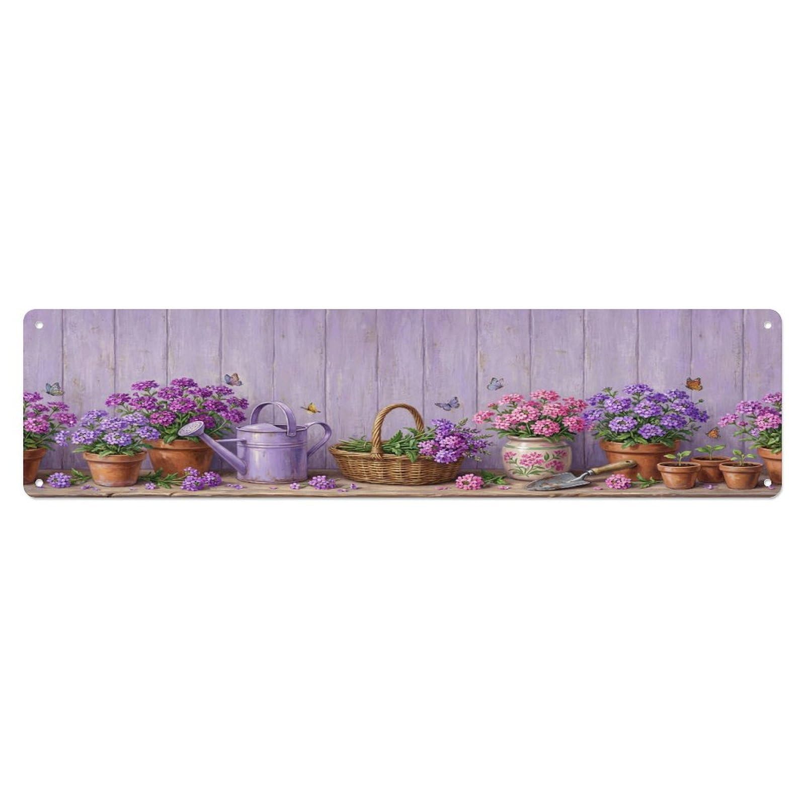 Floral Garden Tools Verbena Cluster Pattern Print Metal Tin Sign
