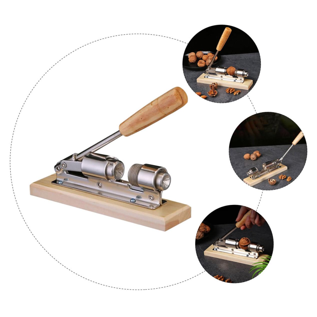 Casse-Noix Mécanique Léger et Portable en Acier Inoxydable Poignée en Bois pour Casser Toutes Sortes de Noix Cuisine