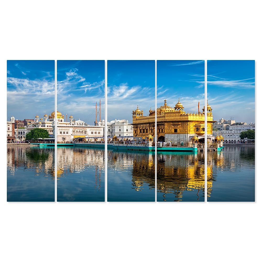 DEKORSTATION Multiple Frames Golden Temple Wall Painting for Living Room, Bedroom, Hotels & Office 6mm Heavy Wooden MDF & Digital Printing | dspnl507